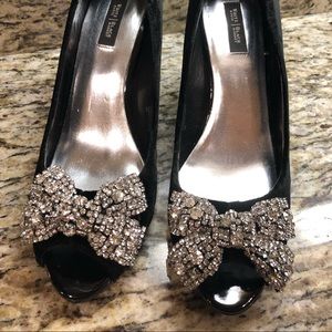 Black Velvet Crystal Bow Heels